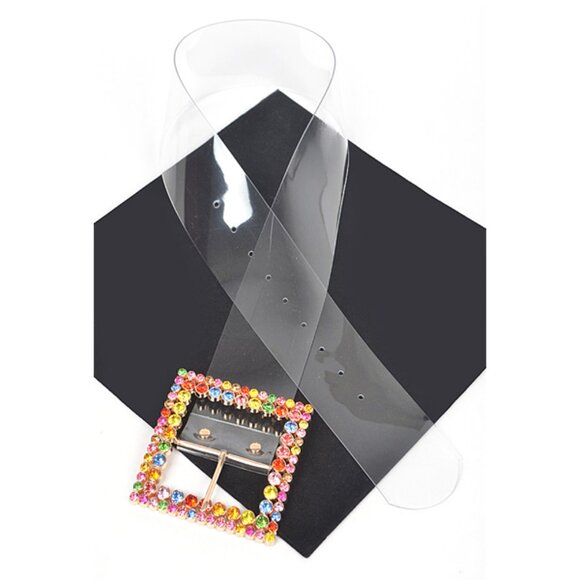 BNWT Plus Size Crystal Square Buckle Cleared Transparent Fashion Belt - Picture 5 of 5